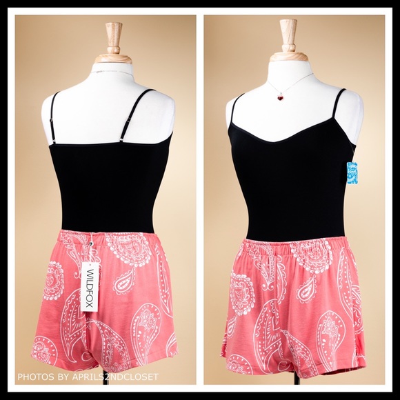 WILDFOX RED BOHO PRINT KNIT JERSEY SHORTS A3C - Picture 3 of 8